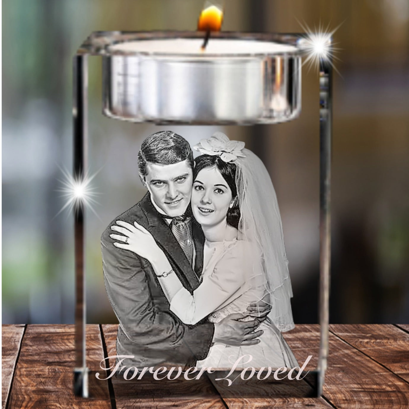 3D Photo Crystal Candle Holder - 3 Sizes - Memorial/Wedding - Solid Crystals | 3D Photo Crystal Shop | Laser engraved Glass Awards & Trophies