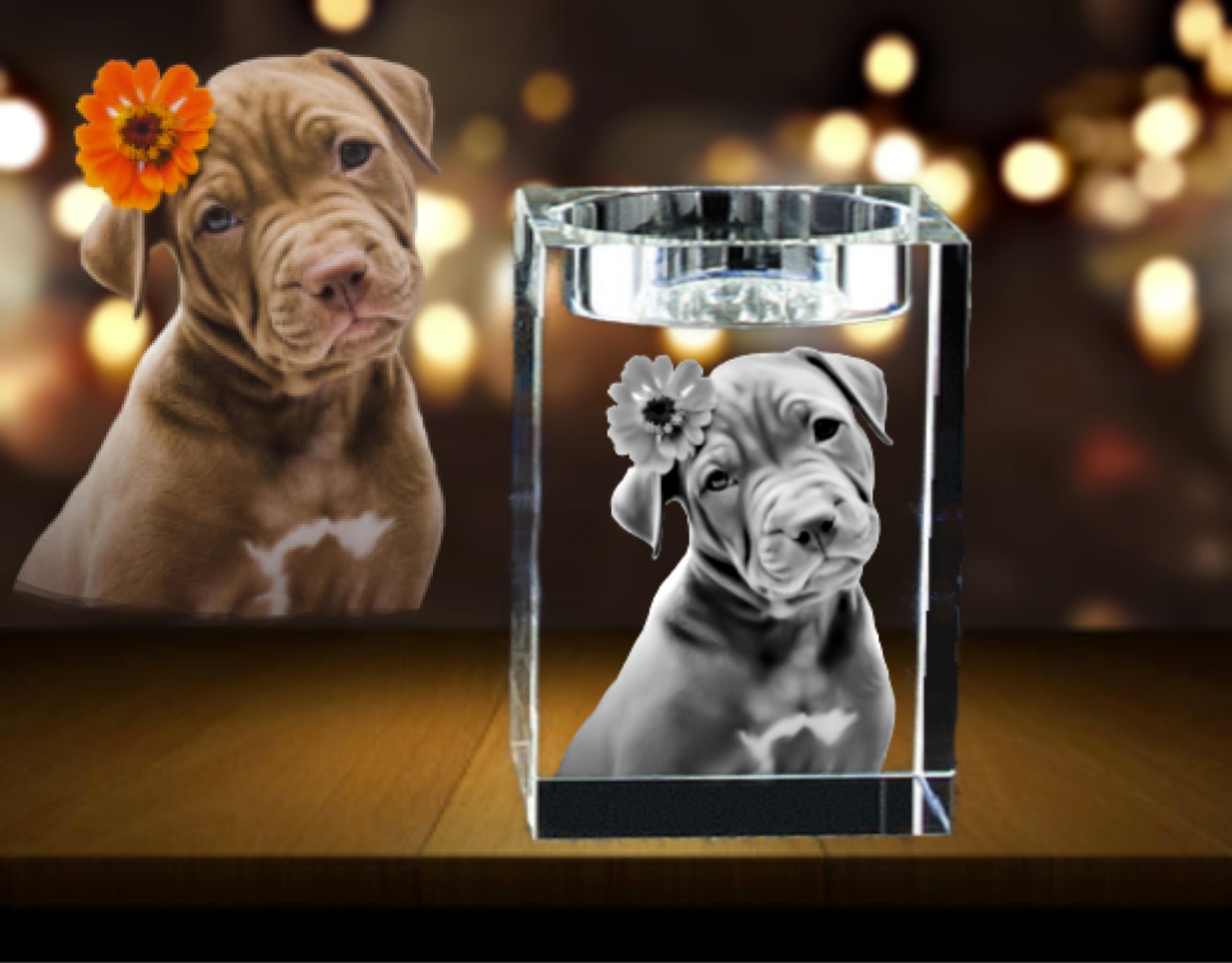 3D Photo Crystal Candle Holder - 3 Sizes - Memorial/Wedding - Solid Crystals | 3D Photo Crystal Shop | Laser engraved Glass Awards & Trophies